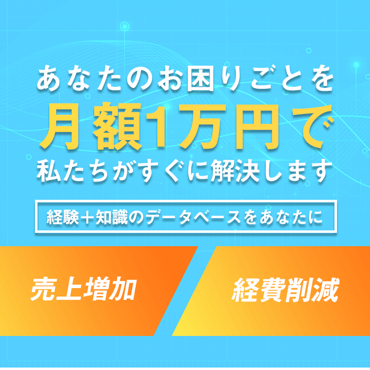 あなたのお困りごとを月額1万円で私たちがすぐに解決します
